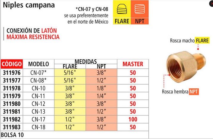 CAMPANA NIPLE REDUCCION GAS CN-13 3/8 X 1/2 E100