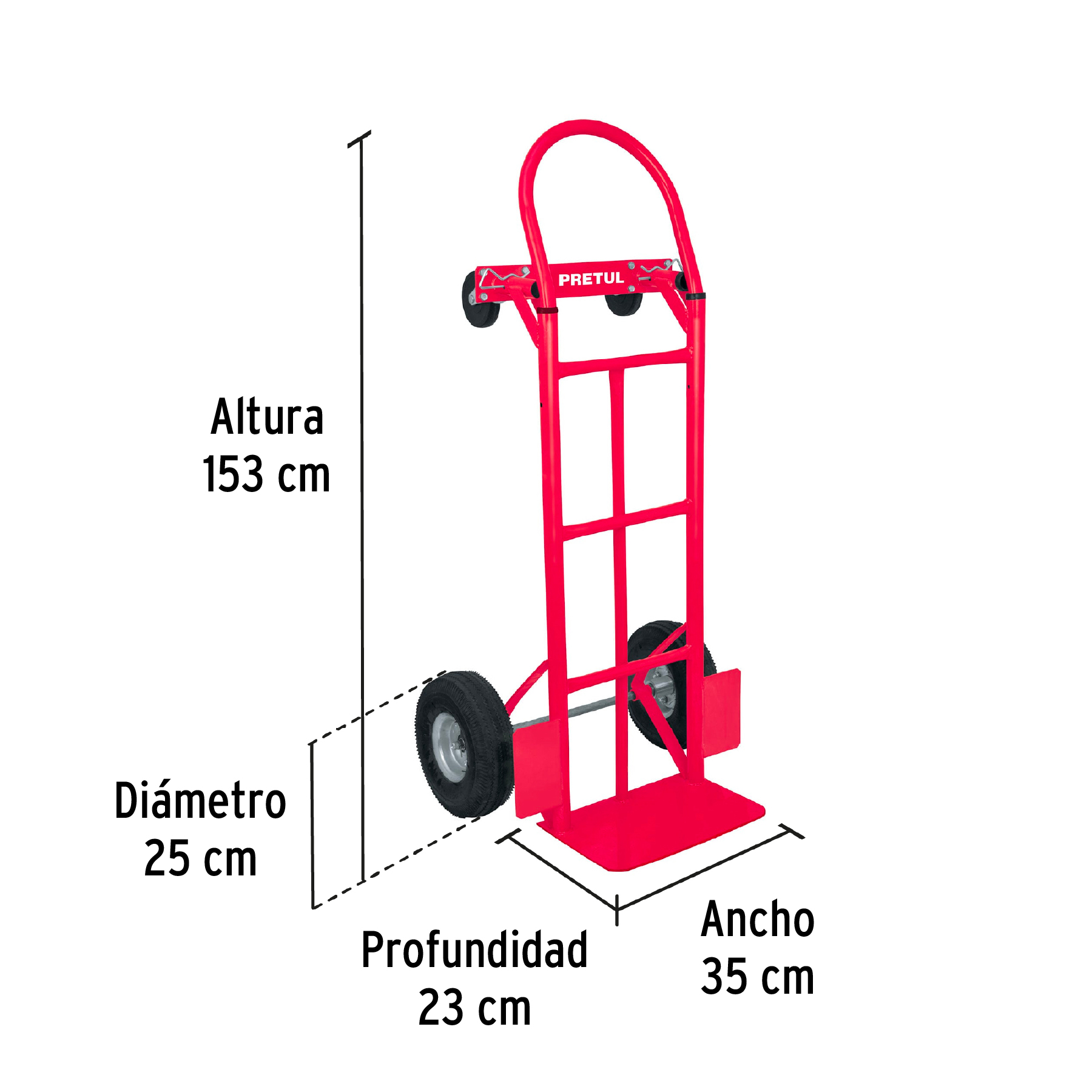 DIABLO DE CARGA DE 385 KG, DE PLATAFORMA, RUEDAS NEUMÁTICAS