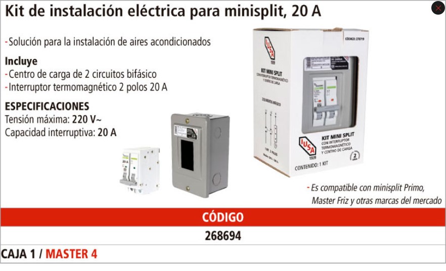 KIT DE CENTRO DE CARGA CON PASTILLA 20A  P/MINISPLIT