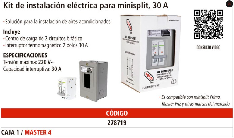 CENTRO DE CARGA CON PASTILLA INSTALACION P/MINISPLIT 30A