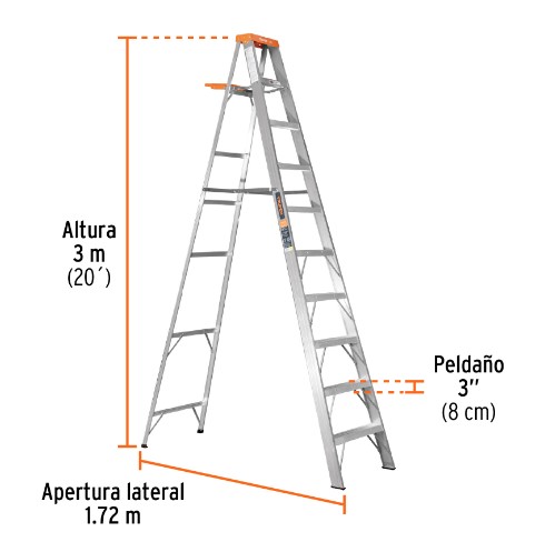 ESCALERA DE TIJERA TIPO II 9 PELDAÑOS Y BANDEJA, TRUPER