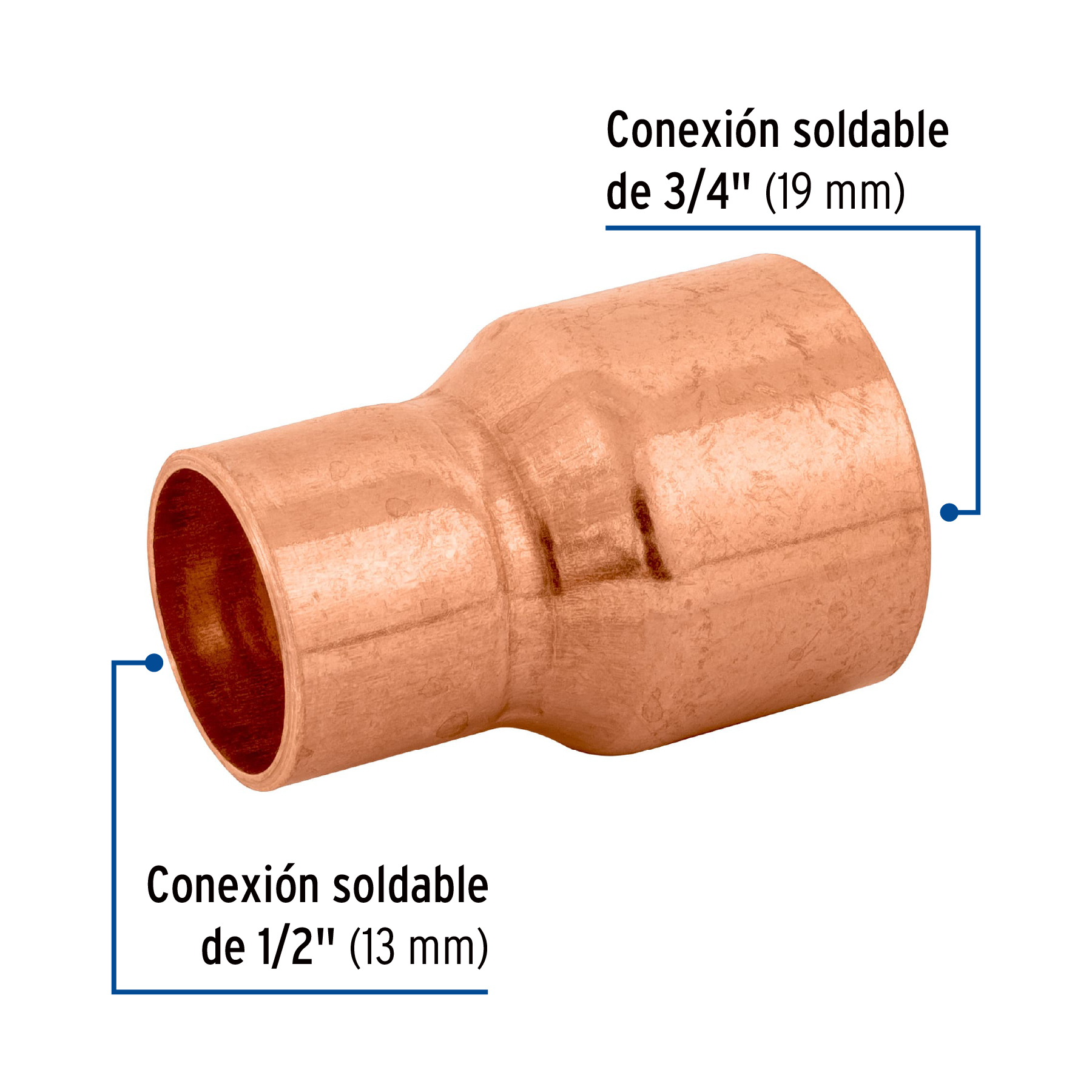 COPLE REDUCCIÓN CAMPANA COBRE 3/4\” X 1/2\”, FOSET