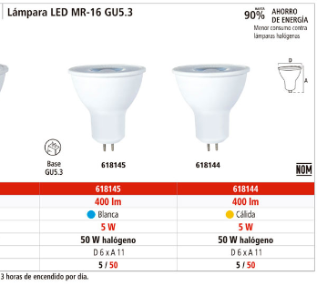 FOCO LAMPARA LED PARA SPOT MR16 5W 15-6500K GU5.3 MV LUZ BLANCA