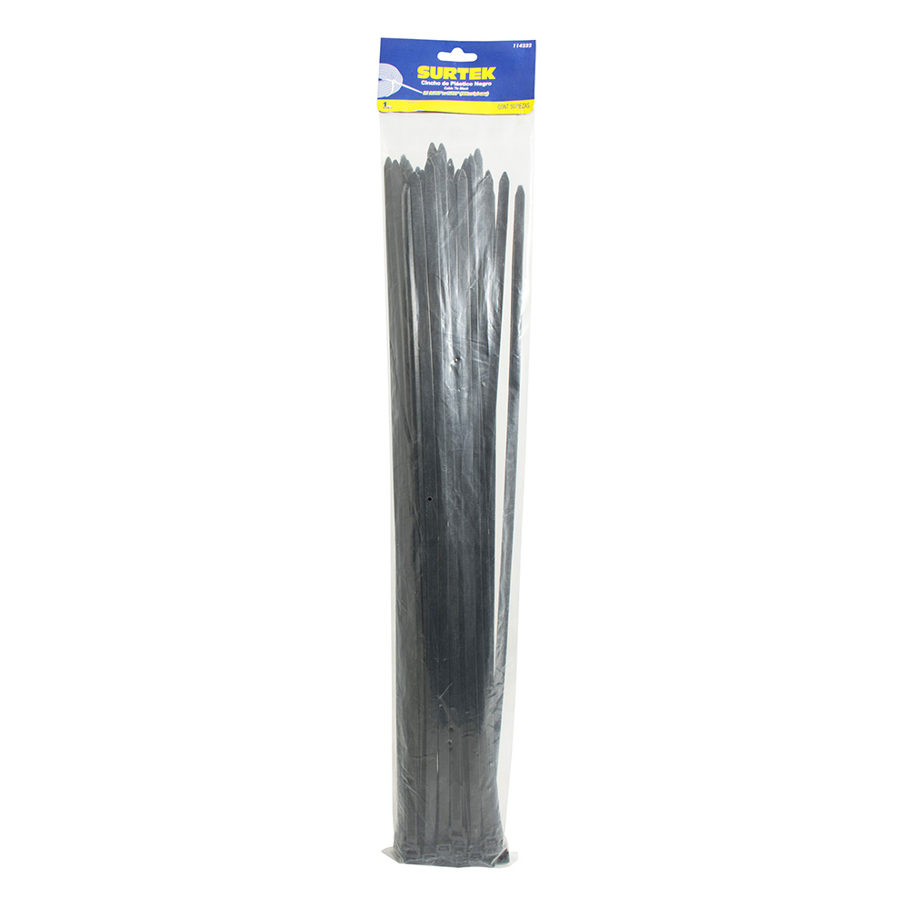 CINCHOS PLÁSTICOS 368 X 4.6 MM, TENSIÓN 22 KG DE 25 PIEZAS COLOR NEGRO [Surtek]