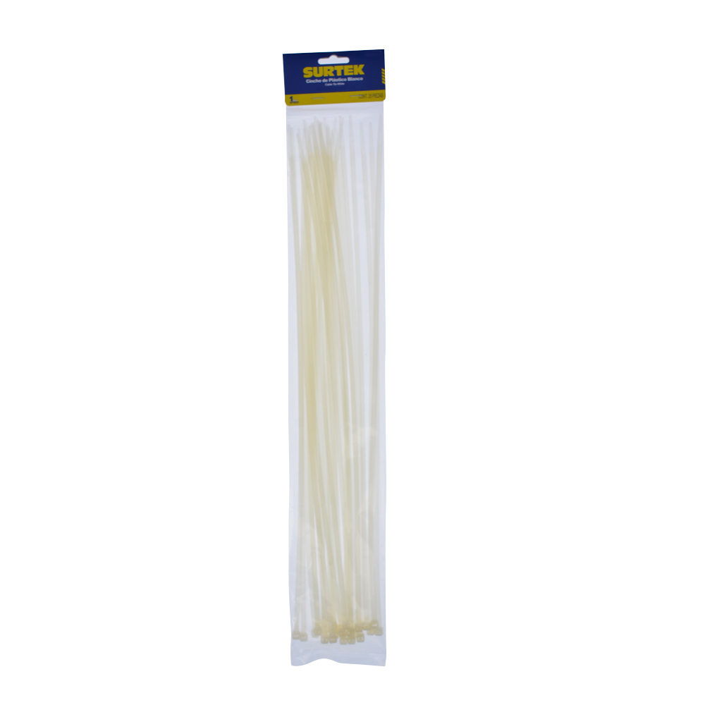 CINCHOS PLÁSTICOS 450 X 4.8 MM, TENSIÓN 27 KG DE 25 PIEZAS COLOR BLANCO [Surtek]