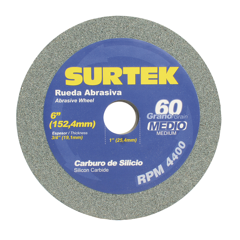 RUEDA ABRASIVA DE CARBURO DE SILICIO GRANO 60, 6″ X 3/4″ [Surtek]