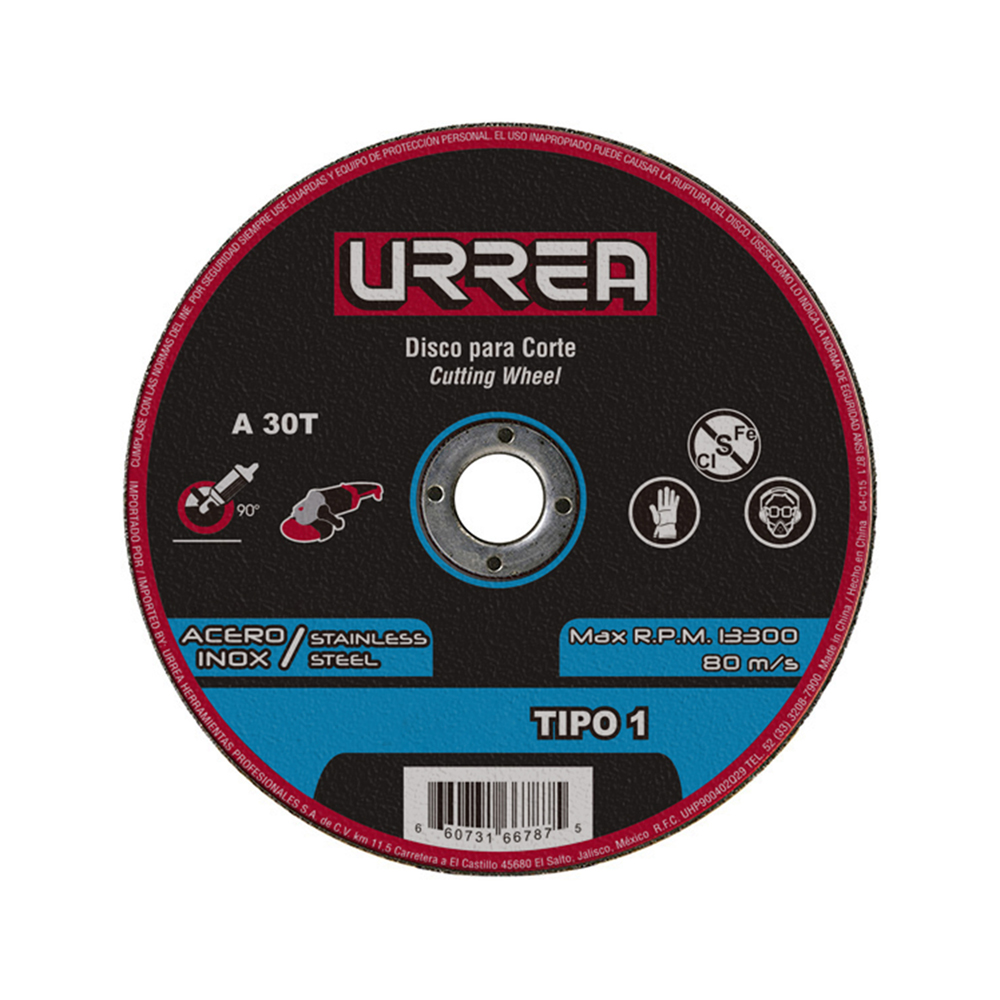 DISCO ABRASIVO TIPO 1 PARA ACERO INOXIDABLE 4-1/2″ X 1/16″ [Urrea]